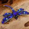 Sparkling Dragonfly Brooch with Royal Blue and AB Green Rhinestones<br/>Statement size Approximately 3.5 x 3 inch - 2