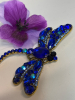 Sparkling Dragonfly Brooch with Royal Blue and AB Green Rhinestones<br/>Statement size Approximately 3.5 x 3 inch - 5