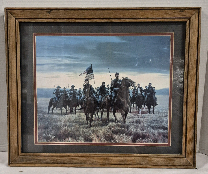 1982 Vintage Wooden Framed Civil War Print "Sheridan's Men" by Artist Mort Kunstler 17.5"&times;14.5"