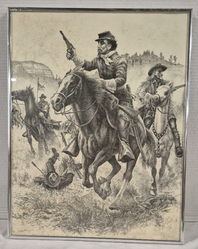 Vintage Framed Western Print "Ambush" by Artisr Bill O'Neill , measures 14"&times;18"