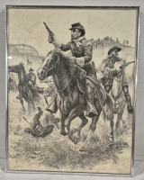 Vintage Framed Western Print "Ambush" by Artisr Bill O'Neill , measures 14"&times;18"