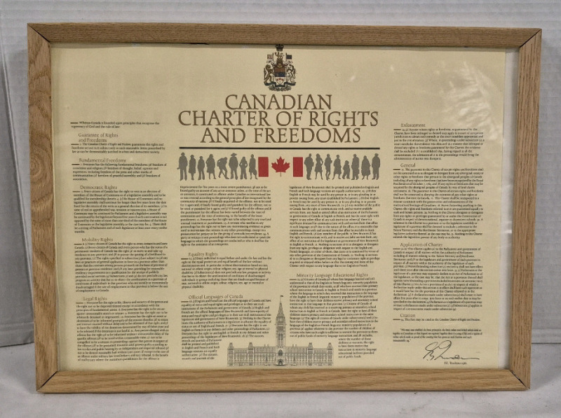 1981 Vintage Framed Print "Canadian Charter of Rights and Freedoms - 14.75 by 11"