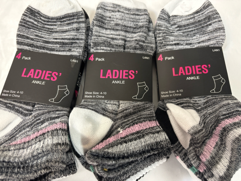 12 New Ladies Ankle Socks| Size 4-10| Each Set Includes 4 packs