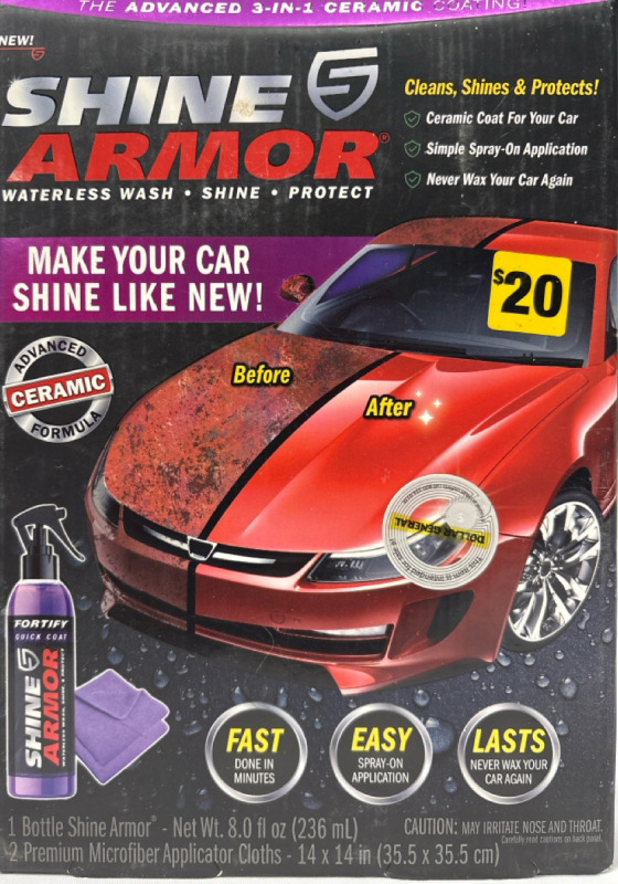 New Shine Armor Waterless Wash, Shine and Protect | 1 Bottle Shine Armor 236ml and 2 Premium Microfiber Applicator Cloths 14*14 inches