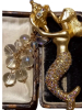 Statement Golden Mermaid Brooch with Rhinestones <br/>Approximately 3.35 x 2.35 inch <br/>Sea Shell with AB resin ? pool of light style drops - 2