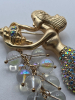 Statement Golden Mermaid Brooch with Rhinestones <br/>Approximately 3.35 x 2.35 inch <br/>Sea Shell with AB resin ? pool of light style drops - 4