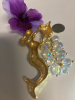 Statement Golden Mermaid Brooch with Rhinestones <br/>Approximately 3.35 x 2.35 inch <br/>Sea Shell with AB resin ? pool of light style drops - 5