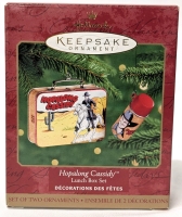 Vintage 2000 HALLMARK Ornaments: Hopalong Cassidy 2pc Tin Lunchbox & Thermos Ornament Set