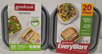 40pc New | goodcook Everyware Leak Resistant Containers and Lids | 20 Containers Total (10) 2.9cup Containers & (10) 5.2cup Containers