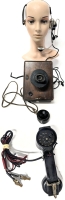 Antique Western Electric Canada Bakelite Railroad Train Phone Wood Box - 9" Tall, Western Electric Operator Headset #52 & BELL SYSTEM Western Electric Buttset Rotary Lineman's Telephone Phone