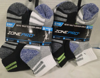 12 New Pairs | Size M Boys ZonePro Half Cushion Ankle Socks