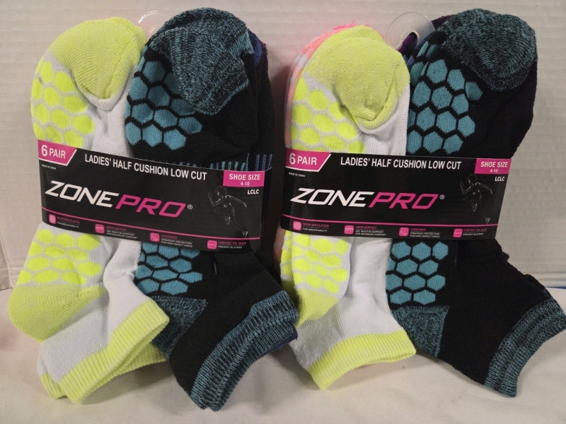 12 New | Size 4-10 Ladies ZonePro Half Cushion Low Cut Socks