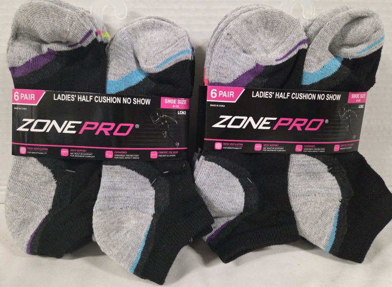 12 New Pairs | Size 4-10 Ladies Half Cushion No Show Socks