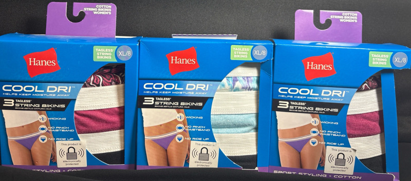 9 New Hanes Cotton Hipsters Women's | Sport Styling | Size XL/8 | Color and design may vary