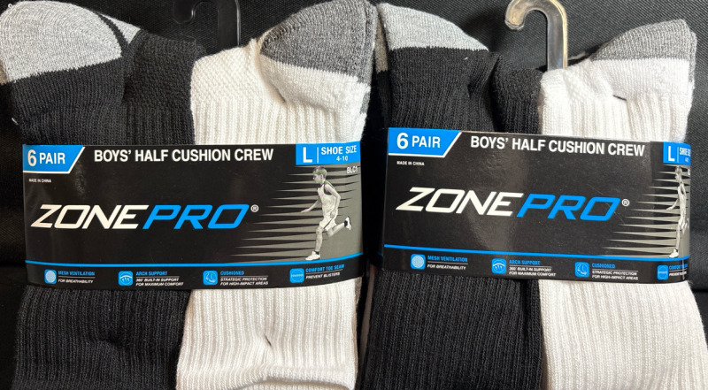 12 New Pair Boys Half Cushion Crew| Size 4-10