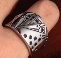 Black Spades Flush Poker Card Design Adjustable Open Ring Sleek Bold Statement Piece