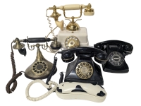 5 Vintage Rotary & Dial Pad Home Telephones : Rare Nextech MOOO! Corded Phone, 1970s Metal United States Company US-4 Made in Japan, Retro Classic Telephone, Paramount 1910 Retro, Metropolis Conairphone