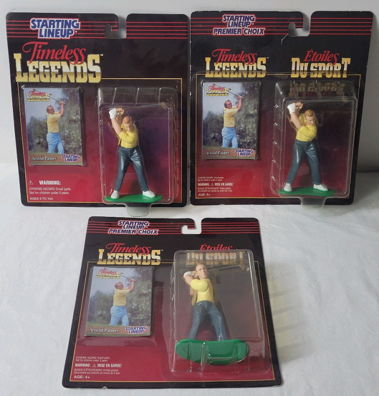 Three (3) Vintage 1995 Starting Lineup Timeless Legends " ARNOLD PALMER " 4" Action Figures , Sealed .