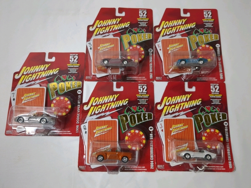 5 Vintage 2005 Johnny Lightning Poker Die-Cast Car Collection In Sealed Pack