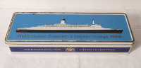 Vintage 1969 RMS Queen Elizabeth 2 Maiden Voyage Rothmans Cigarette Tin . Measures 12"&times;4"&times;2 1/4"