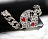 Poker Deck Charm Bracelet Glittery Rhinestone with Ace of Hearts & Spades Design Cuban Link Snap Over Clasp<br/>Approximately <br/>