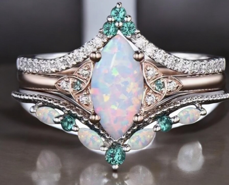 3pcs Marquise Cut Opal Colour Ring Set <br/>Size 9