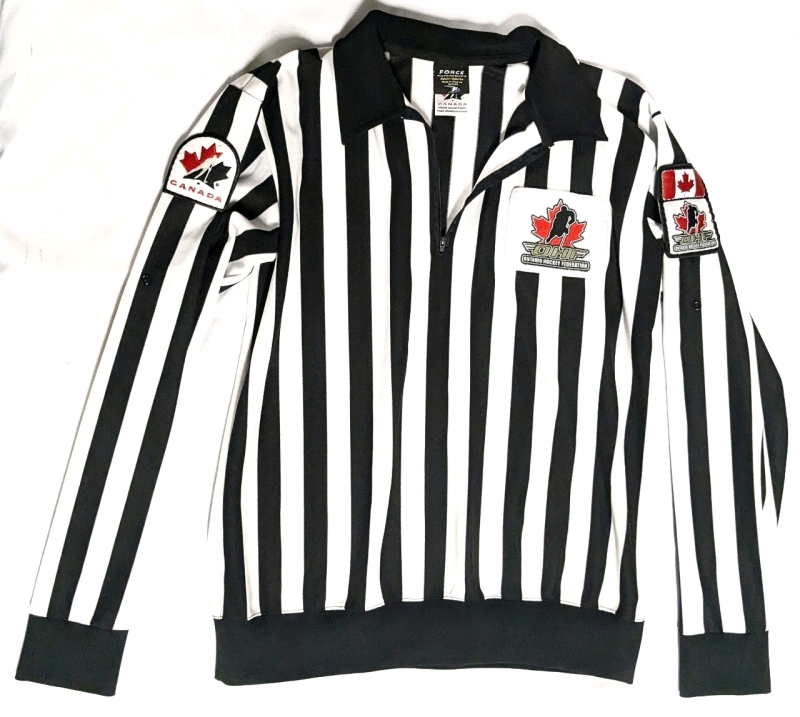FORCE Team Canada Referee Jersey OHF Ontario Hockey League 1/4 Zip Long Sleeve Top With Stitched Patches - Size 42