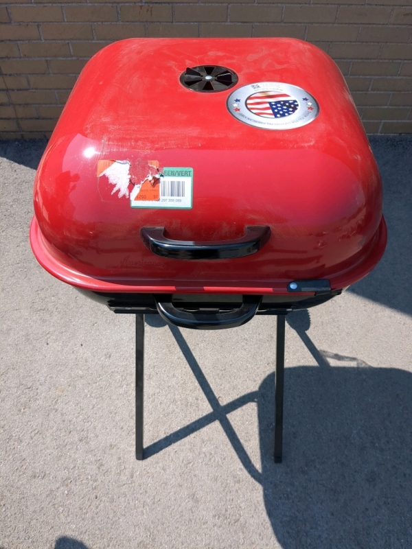 Americana Walk-A-Bout Portable Red Charcoal Grill 3ft Tall, 22x22 inches Wide