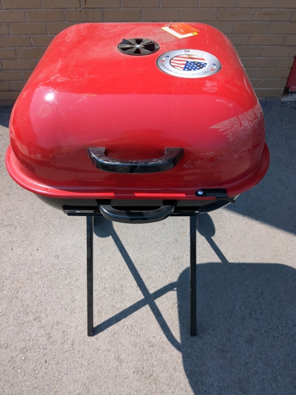 Americana Walk-A-Bout Portable Red Charcoal Grill 3ft Tall, 22x22 inches Wide