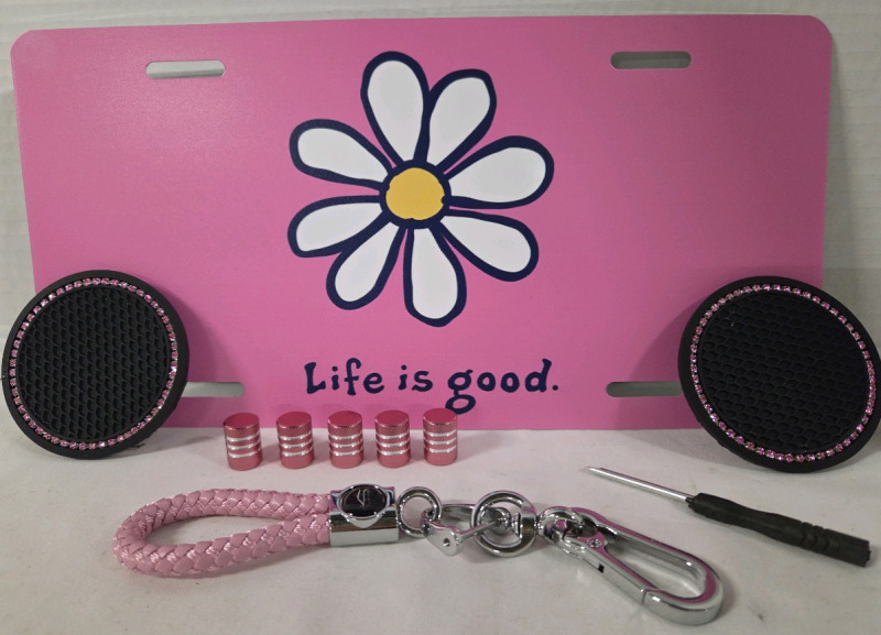 10 pc New | Girly Car Decor | Includes Cup Holder Inserts, Tire Caps & More | Largest Measures 6" x 12"