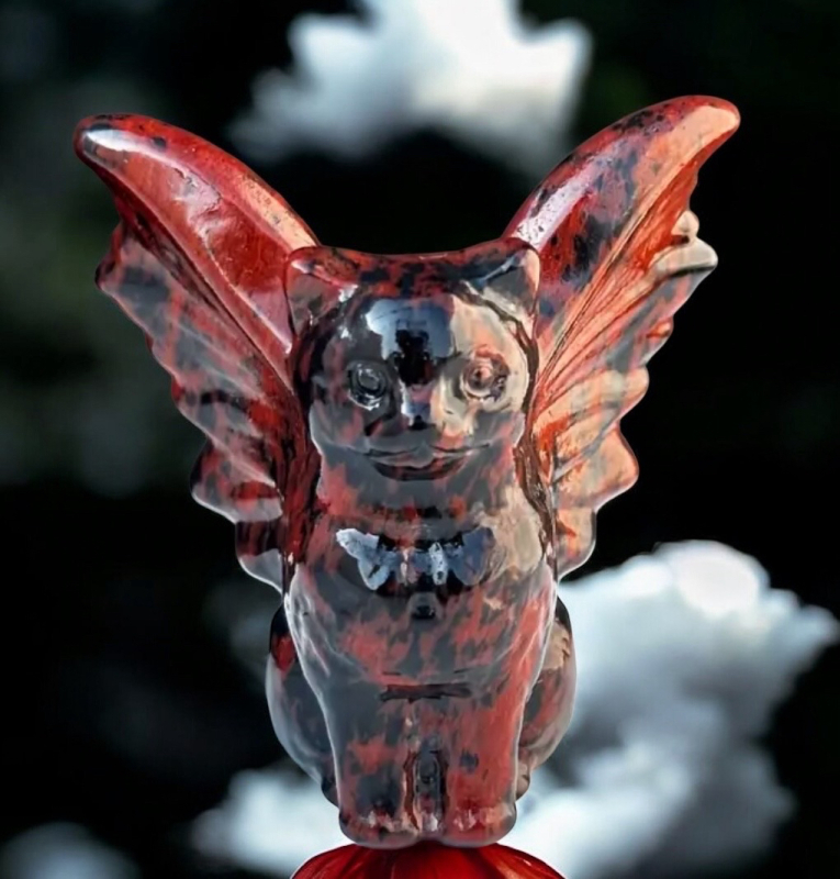 40mm Crystal Winged Cat Carved Red Obsidian Approximately 1.57 x 1.42 Inch