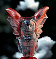 40mm Crystal Winged Cat Carved Red Obsidian Approximately 1.57 x 1.42 Inch