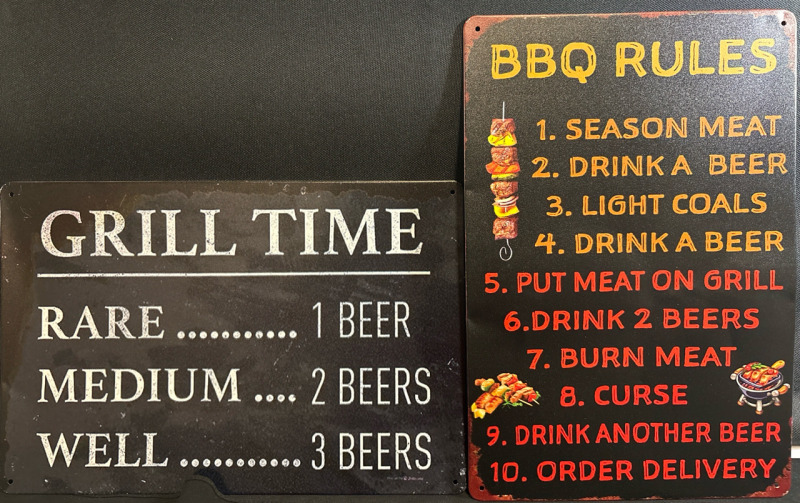 2 New Grill Time - Rare 1 Beer, Medium 2 Beers, Well 3 Beers & BBQ Rules Metal Signs| Size 8X12"