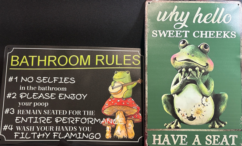 2 New Bathroom Metal Signs in Size 8*14 | Why Hello Sweet Cheeks Have a Seat | Bathroom Rules