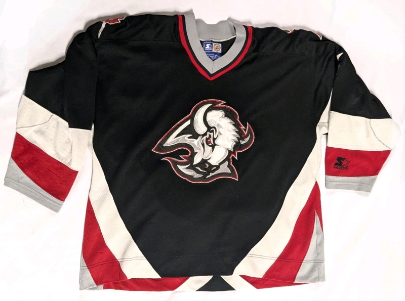 Vintage Starter NHL Hockey Eastern Conference BUFFALO SABRES #29 Monette With Stitched Patches & Embroidered Logos - Size Large Men's