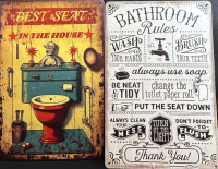 2 New Best Seat in the House & Bathroom Rules Metal Signs | Size 8*12" each