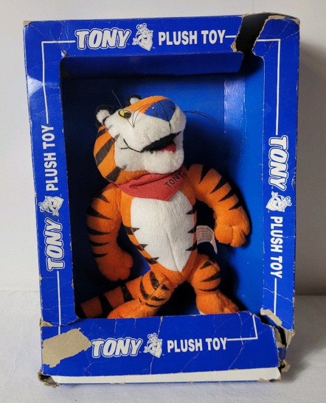 Vintage Kelloggs Frosted Flakes TONY The Tiger 8" Plush Toy w/Original Box . Tear Damage to box