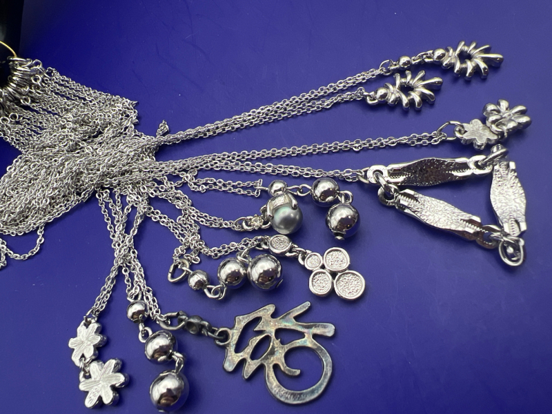 12 Silver Vintage Necklaces on original Ring hook