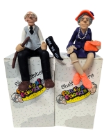 Ha! 2 Vintage D. Manning SHELF SITTERS : Limited Edition Family of Friends Collection : Over The Hill Male & Classy Purple Lady - Approx 7.5" Total Length Each