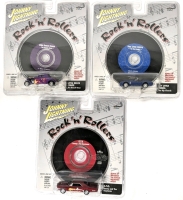 3 Vintage 2000 JOHNNY LIGHTNING Rock 'n' Rollers Cars With Real, Playable CDs! Little Deuce Coup - Beach Boys, Hey Little Cobra - Rip Chords, G.T.O. - Ranny and the Daytonas
