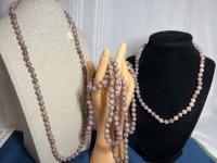 4 x Vintage Rhodonite Stone Bead Necklaces 8mm