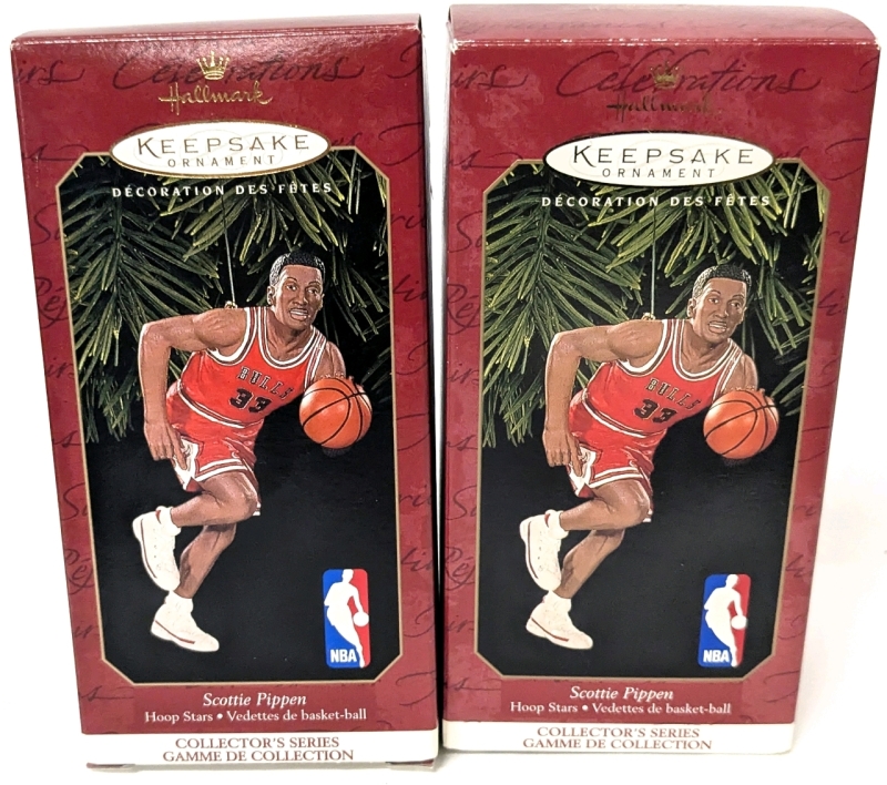 2 Vintage 1999 HALLMARK Ornaments: Scottie Pippen - NBA Basketball Hoop Stars