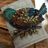 Large Beautiful Rhinestone Bird Brooch Colourful with Sparkling Multicolor Stones<br/>Stamped Appropriately 2.4 x 2.85 inch