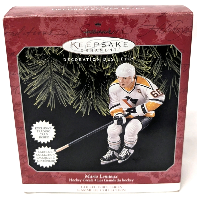 Vintage 1998 HALLMARK : Mario Lemieux NHL Hockey Greats Christmas Ornament With Trading Card