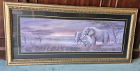 Large Framed Print Elephants with Baby by Ruane Manning 44 by 20"