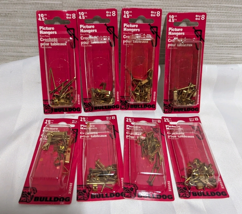 8 New Packs of Bulldog 10lb Picture Hangers. 8 per pack