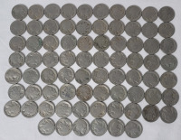 76 Undated USA Buffalo / Indian Head 5 Cent Nickels . All Dates have been worn off , possible date range 1913 to 1938 . Denver , San Francisco & Philadelphia Mint.