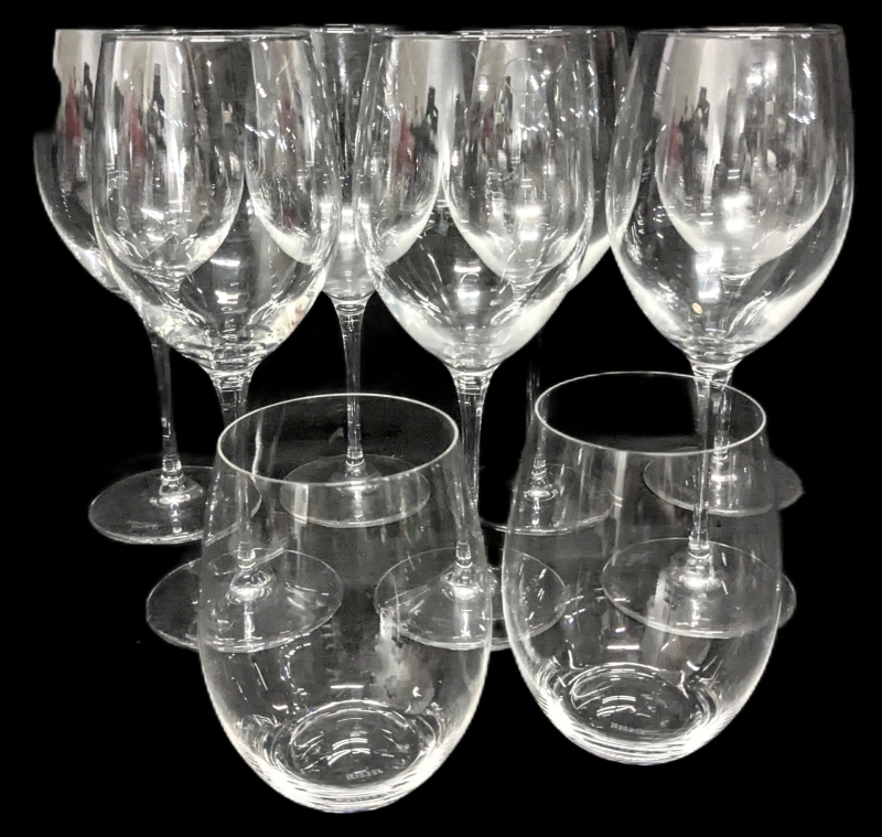 9 Signed Wine Glasses: 7 BORMIOLI ROCCO Italy 9.4" Tall Stemmed + 2 RIEDEL 4.8" Stemless