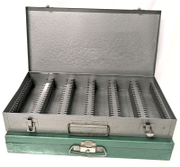 2 Vintage Tin Storage Cases For 35mm Photo Slides - 14.5" &times; 7.5" &times; 2" Each