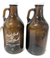 2 Amber Glass GROWLERS 0.25 Gallon (32oz / 0.95L) With Lids : Beertown.ca Fresh Suds For Cool Buds & Unmarked - No Chips or Cracks (Bottles Empty)